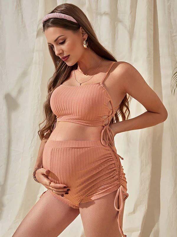 Lotus Pink Drawstring Cami Two Piece Swimsuit Chic Maternity Bikini