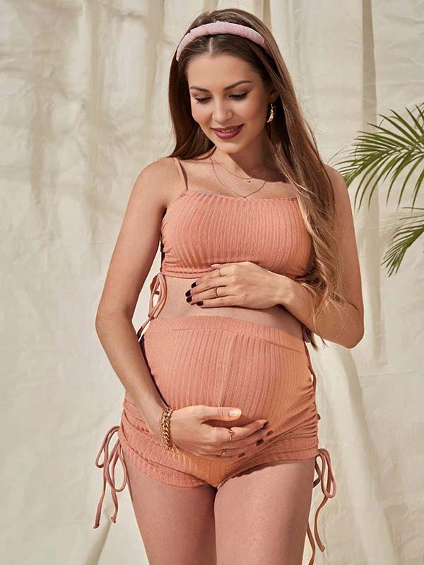 Lotus Pink Drawstring Cami Two Piece Swimsuit Chic Maternity Bikini