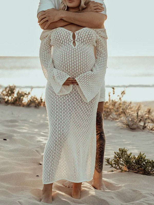 Backless Hollow Out Beach Holiday Bohemian Maternity Photo Maxi Dress