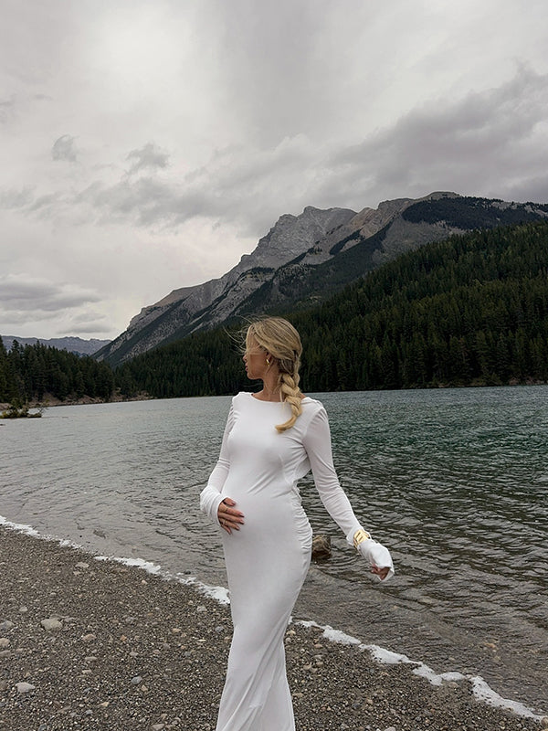 Backless Mermaid Elegant Ceremony Wedding Maternity Photo Maxi Dress