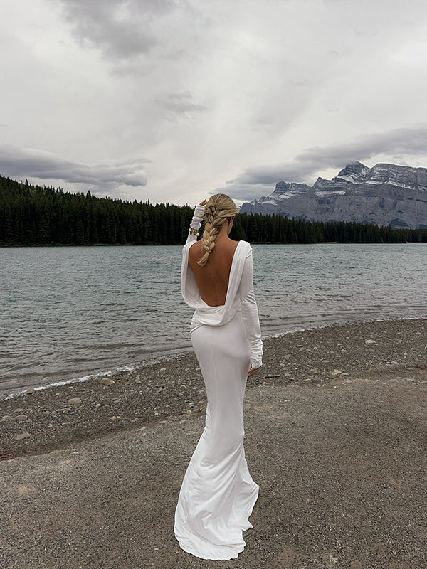 Backless Mermaid Elegant Ceremony Wedding Maternity Photo Maxi Dress