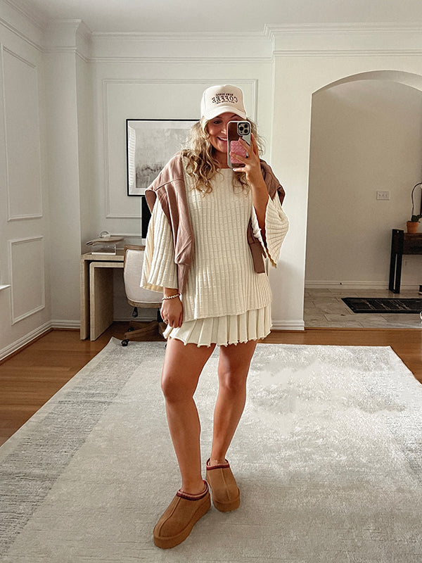 Pleated Crochet Two Piece Elegant Casual Sweater Maternity Mini Dress