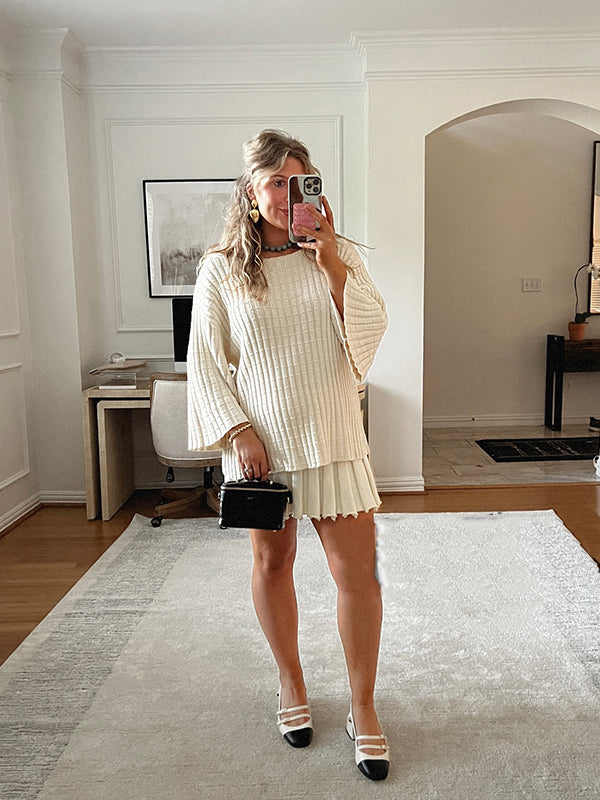 Pleated Crochet Two Piece Elegant Casual Sweater Maternity Mini Dress