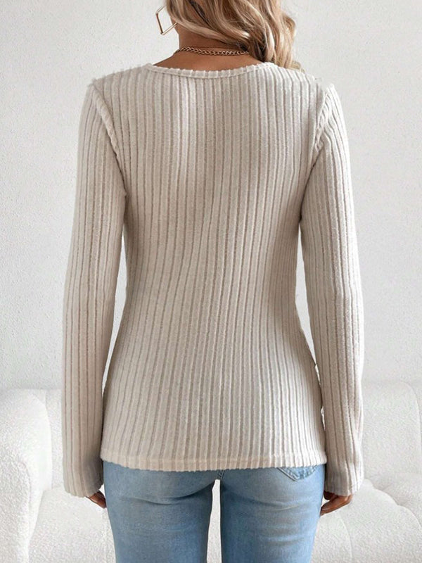 Knit V-Neck Striped Splicing Skinny Top Daily Casual Maternity Sweater