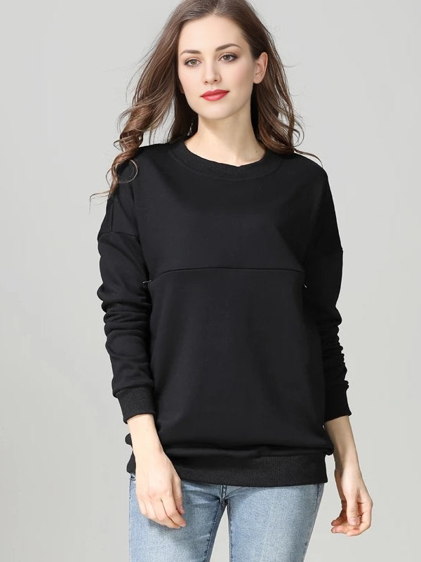 Long Sleeve Round Neck Solid Color Maternity Nursing Sweatshirt