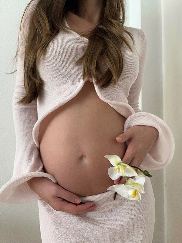 Two-piece Ruffle Molding Wavy Edge Elegant Cocktail Pregnancy Maxi Dress