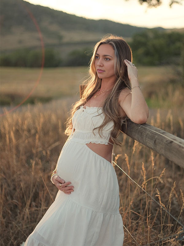 White Cut Out Backless Halter Neck Cami Big Swing Boho Maternity Photoshoot Maxi Dress