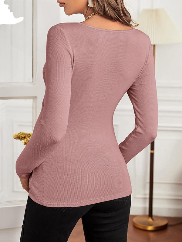 Solid Color Chest Cross V-Neck Long Sleeve Nursing Top Maternity Top