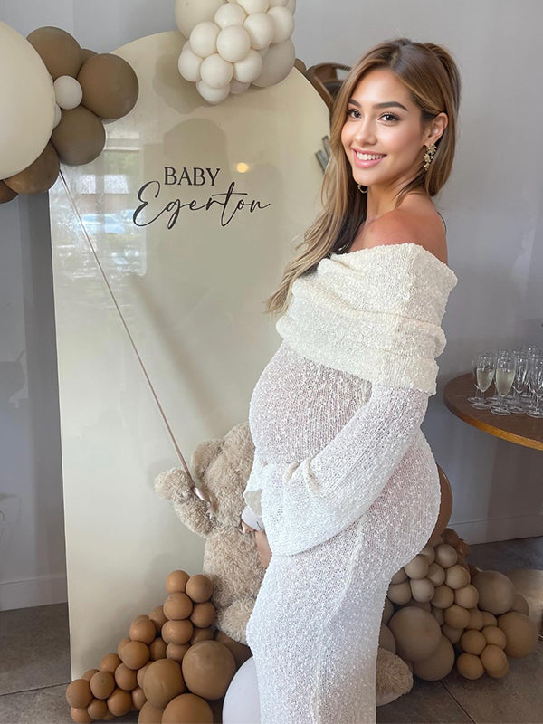Off Shoulder Hollow Out Knitwear Bodycon Beach Vacation Dress Baby Shower Maternity Maxi Dress