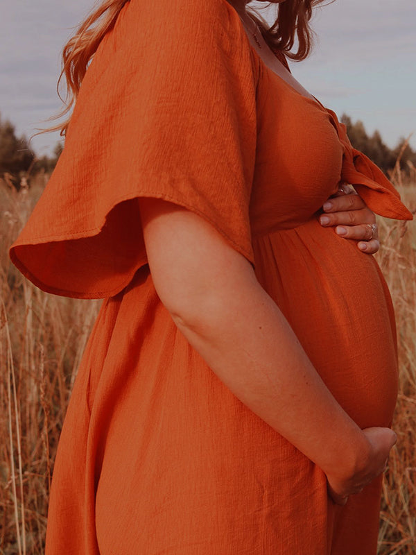 Knot V-neck Pregnant Woman Pregnancy Elegant Maternity Maxi Dress