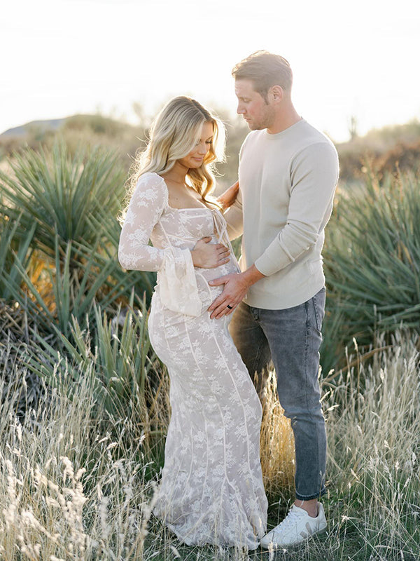 White Lace Corset Off Shoulder Bodycon Elegant Maternity Photoshoot Maxi Dress