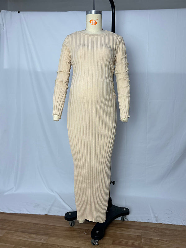 Solid Color Sashes Knit Lace-up High Waist Going Out Photoshoot Maternity Sweater Maxi Dress