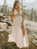 Cut Out V-Neck Side Slit Backless Tassel Halter Neck Vacation Photoshoot Maternity Maxi Dress