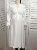 White Deep V-neck Lantern Sleeve Loose Elegant Vacation Baby Moon Flowy Boho Maternity Photoshoot Baby Shower Maxi Dress