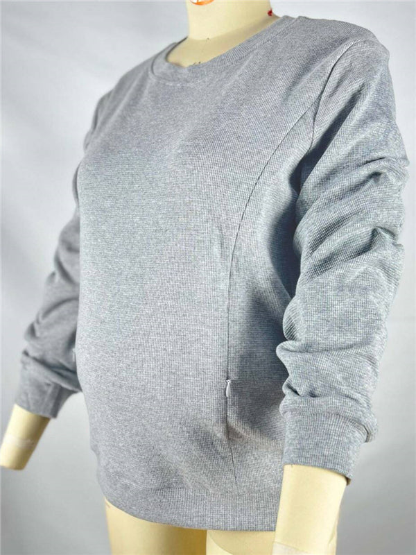 Pregnancy Casual Everyday Zipper Round Neck Nursing Sweatshirt