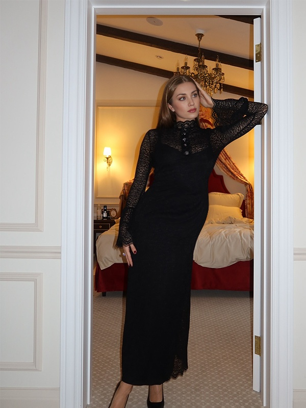 Lace High Waist Turtleneck Photoshooting Pregnancy Maxi Dress
