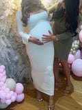 Elegant Long Sleeve Maternity Dress Ultimate Baby Shower Outfit White Bodycon Dress
