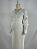 White Crochet Knit Hollow Out Deep V-neck Lantern Sleeve Bodycon Elegant Going Out Maternity Sweater Maxi Dress