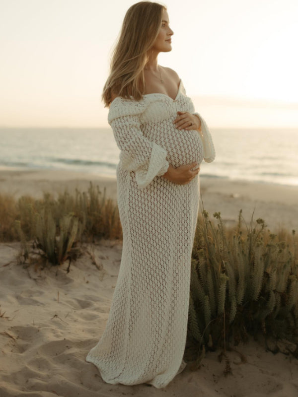 Backless Hollow Out Beach Holiday Bohemian Maternity Photo Maxi Dress