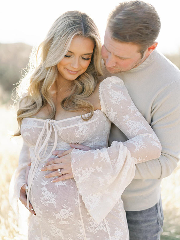 White Lace Corset Off Shoulder Bodycon Elegant Maternity Photoshoot Maxi Dress