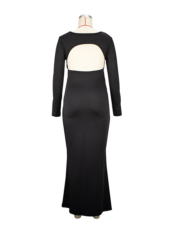 Black Cut Out Mermaid Crop Long Sleeve Backless Bodycon Cocktail Club Party Photoshoot Maternity Maxi Dress