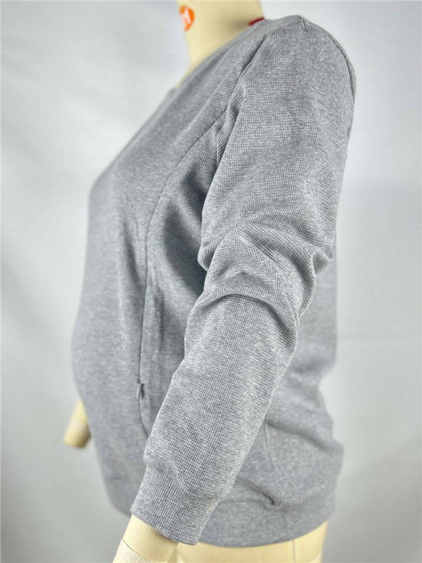 Pregnancy Casual Everyday Zipper Round Neck Nursing Sweatshirt