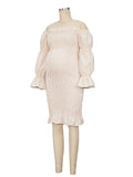 Ruffle Off Shoulder Long Sleeve Bodycon Baby Shower Maternity Midi Dress