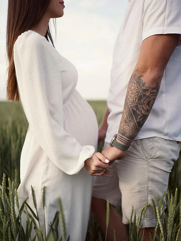 White V-neck Flowy Boho Maternity Photoshoot  Maxi Dress