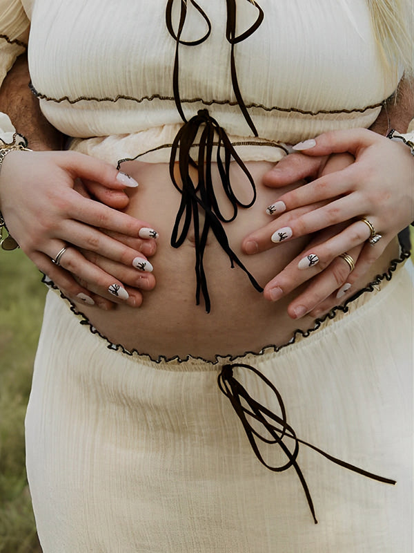 Two-piece Suit Boat Neck Puff sleeve elegant pregnancy pregnant woman long dresses