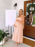 Light Pink Polka Dot Bow Ruffle Falbala Tie-Shoulder A-line Tulle Princess Maxi Dress