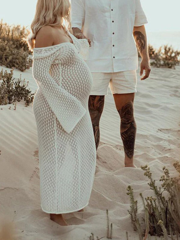 Backless Hollow Out Beach Holiday Bohemian Maternity Photo Maxi Dress