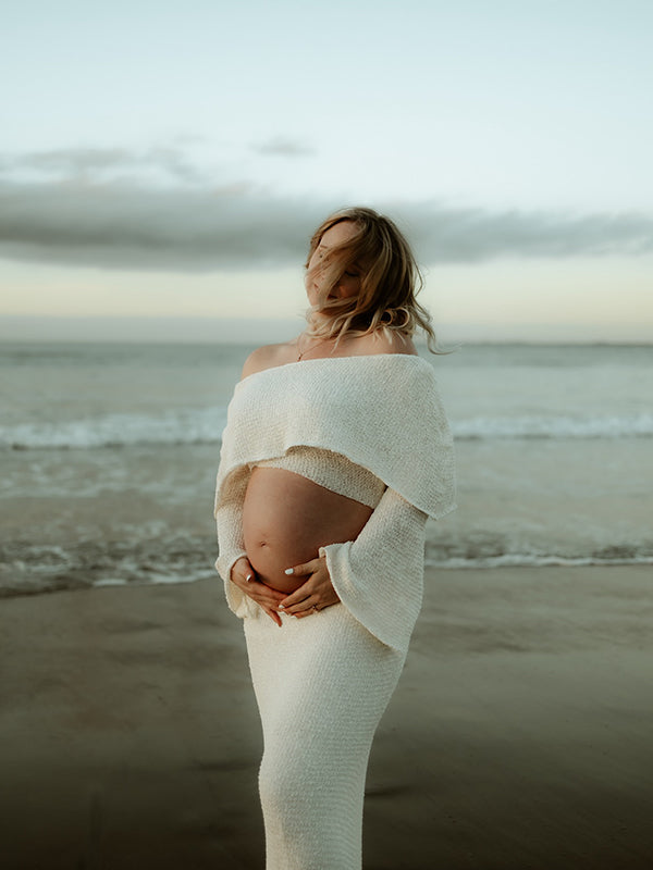 Off Shoulder Kint Two Piece Set Elegant Beach Maternity Photoshoot Maxi Dress