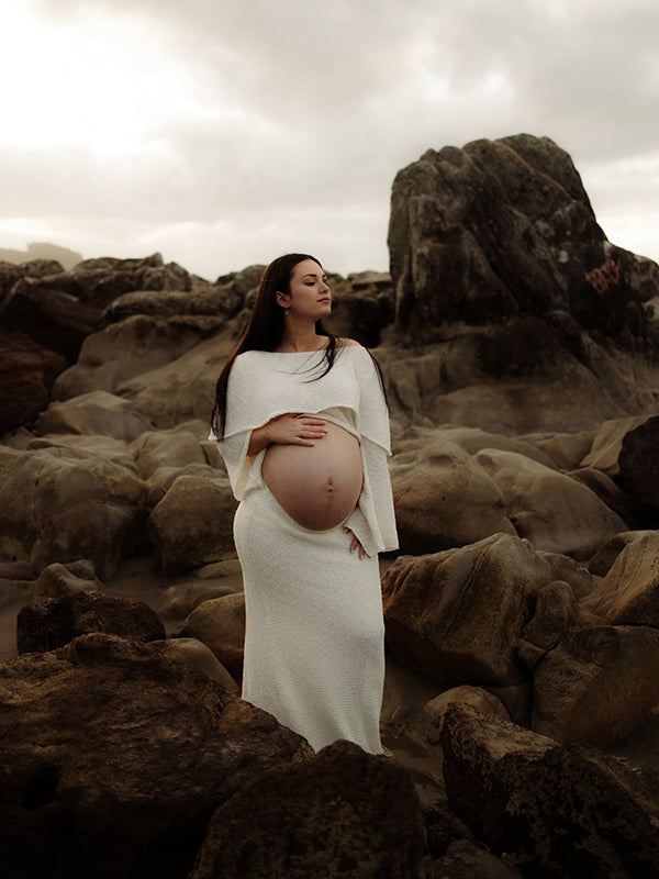Off Shoulder Kint Two Piece Set Elegant Beach Maternity Photoshoot Maxi Dress