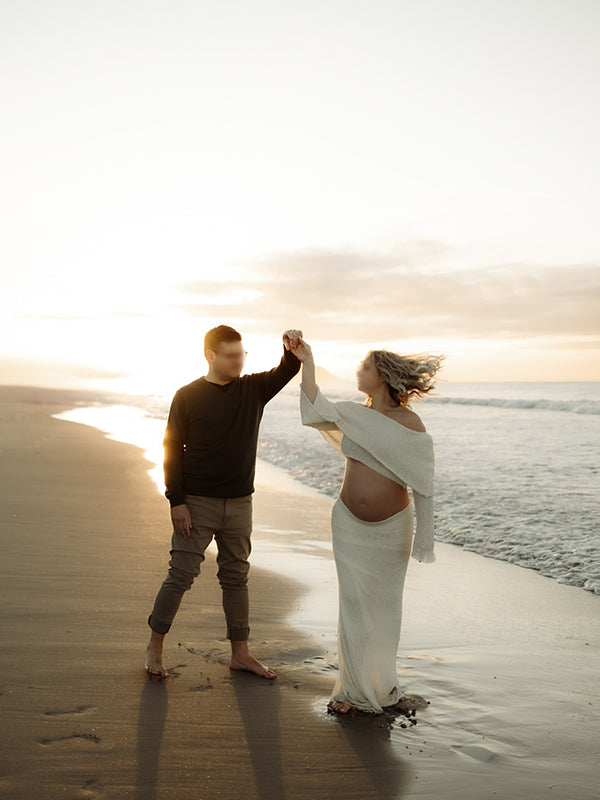Off Shoulder Kint Two Piece Set Elegant Beach Maternity Photoshoot Maxi Dress