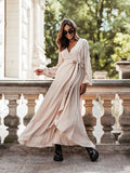 V Neck Lace-up Side Split Elegant Flowing Maternity Photo Maxi Dress