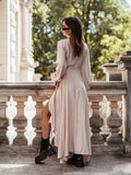 V Neck Lace-up Side Split Elegant Flowing Maternity Photo Maxi Dress