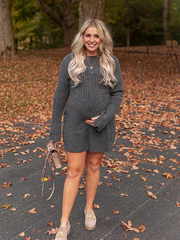 Striped Trapeze Split Sleeve Pregnancy Elegant Casual Pregnant Woman Mini Sweater Dress