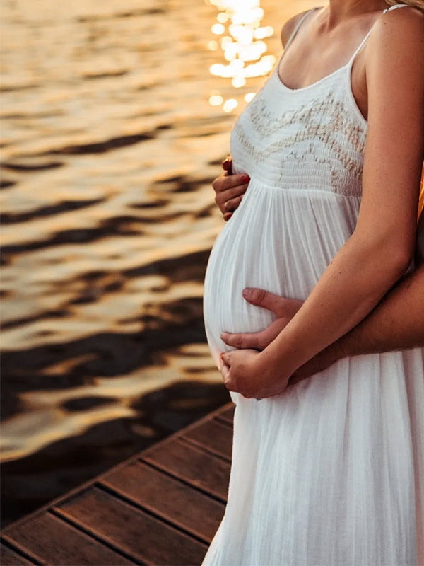 Embroidery Lace Strap Elegant Pregnant Woman Photoshoot Maxi Dress