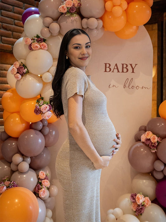 Knitted Slit Solid Color Bodycon Baby Shower Maternity Maxi Dress