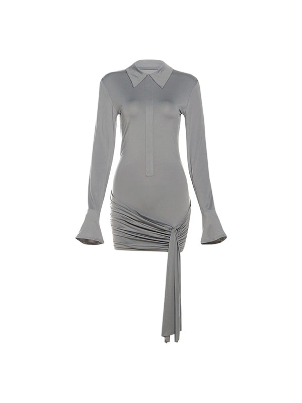 Knot Buttons Mock Neck Pregnant Woman Mini Dress