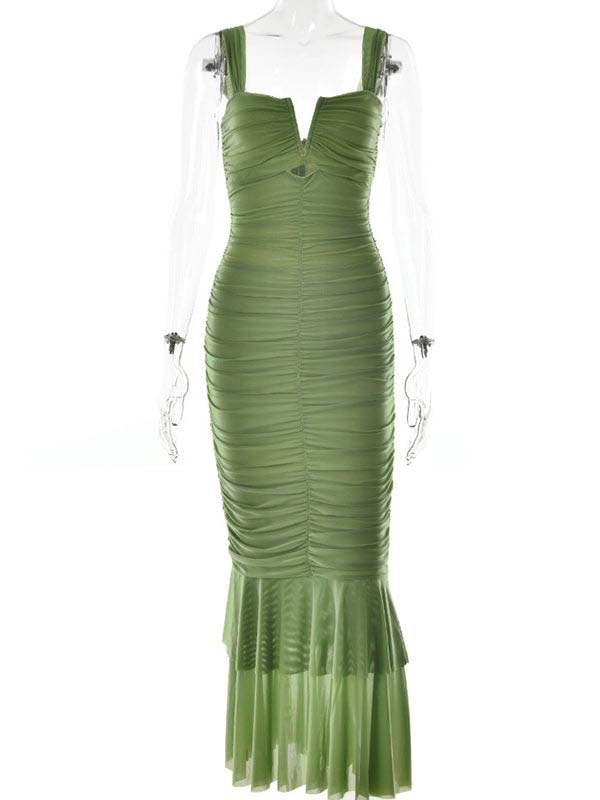 Condole Belt Ruched Bodycon Cut Out Mermaid Sleeveless Babyshower Maternity Maxi Dress