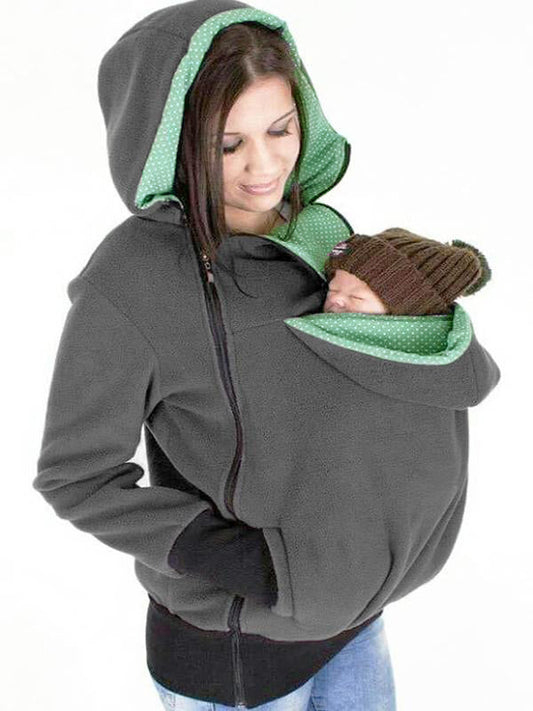 Polka Dot Multifunction Breast-feeding Kangaroo Casual Pregnant Maternity Hooded Sweatshirt