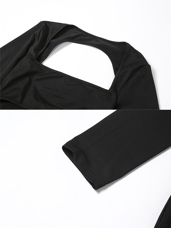 Black Cut Out Mermaid Crop Long Sleeve Backless Bodycon Cocktail Club Party Photoshoot Maternity Maxi Dress