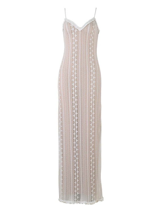 Ivory Lace Two Piece Set Side Slit V-neck Cami Maxi Dress And Crop Cardigan Elegant Going Out Maternity Photoshoot Baby Shower Maxi Dress