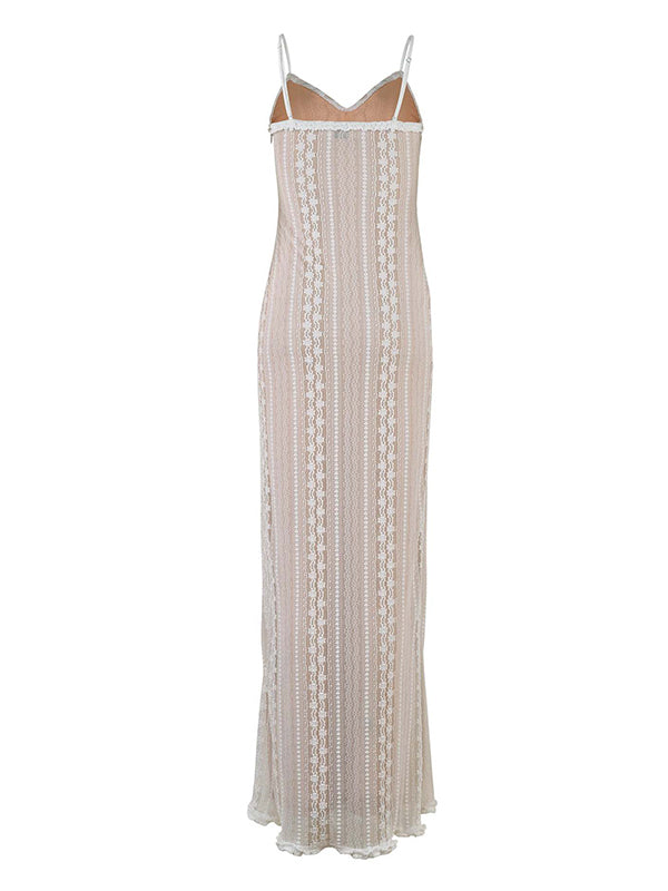 Ivory Lace Two Piece Set Side Slit V-neck Cami Maxi Dress And Crop Cardigan Elegant Going Out Maternity Photoshoot Baby Shower Maxi Dress