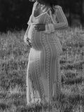 Ivory Lace Two Piece Set Side Slit V-neck Cami Maxi Dress And Crop Cardigan Elegant Going Out Maternity Photoshoot Baby Shower Maxi Dress
