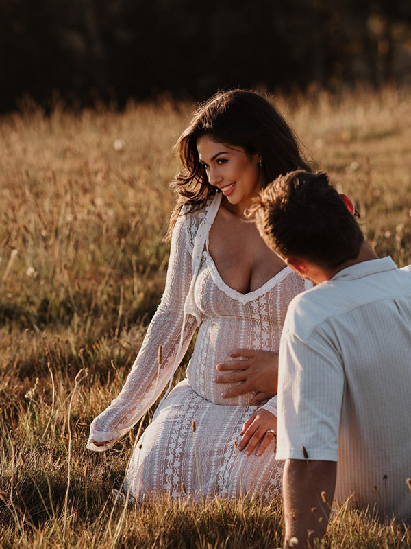 Ivory Lace Two Piece Set Side Slit V-neck Cami Maxi Dress And Crop Cardigan Elegant Going Out Maternity Photoshoot Baby Shower Maxi Dress