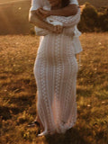 Ivory Lace Two Piece Set Side Slit V-neck Cami Maxi Dress And Crop Cardigan Elegant Going Out Maternity Photoshoot Baby Shower Maxi Dress