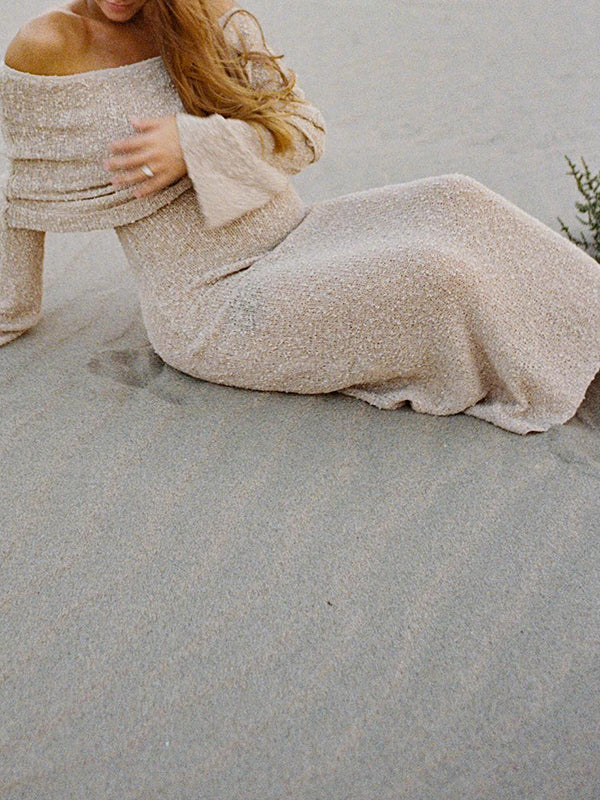 Off Shoulder Hollow Out Knitwear Bodycon Beach Vacation Dress Baby Shower Maternity Maxi Dress