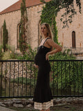 Black Falbala Bow Ruffle Tank Patchwork Mermaid Sweetheart Neckline Elegant Evening Gown Maternity Photoshoot Baby Shower Maxi Dress